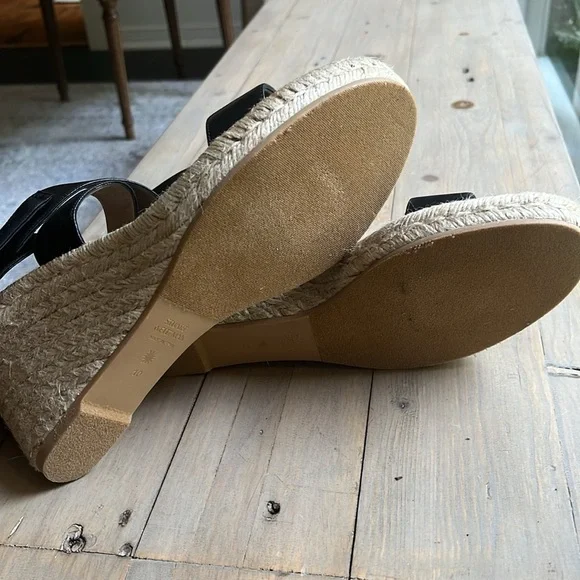New Stuart Weitzman Lexia Leather Black  Espadrille Wedge Sandal Size 10 - Picture 10 of 12